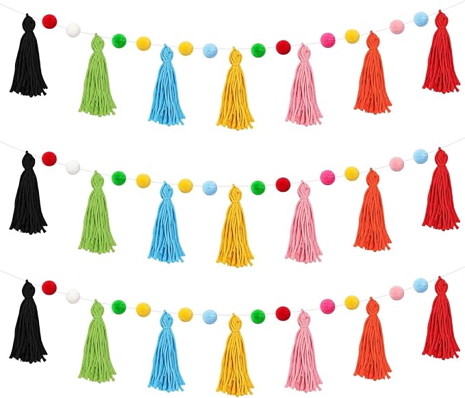 3 Pcs Rainbow Pom Pom Tassel Garland Banner by Unknown
