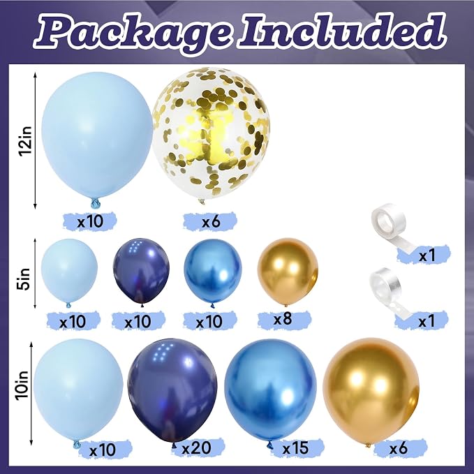 Graduation Balloon Arch Kit Blue and Gold Balloon Garland Royal Pastel Light - Image 2