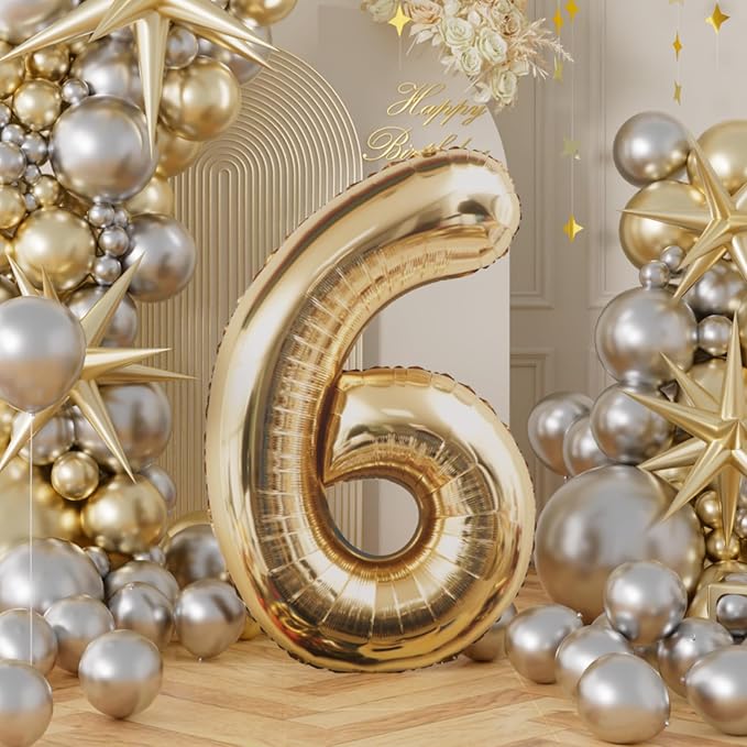 AULE 40 Inch Light Gold 6 Balloon Number Foil 0-9 Birthday Big Numbers | - Image 3