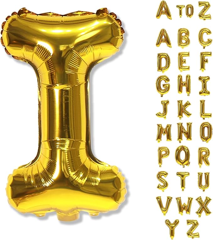 Gold Letter Balloons, 40 Inch Alphabet Name Mylar Self Inflating Custom I Decor by Lingqiang