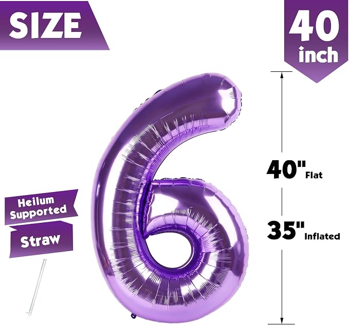 40 Inch Purple Number 6 Balloon Birthday Party Decorations - Image 5