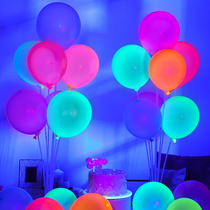 4 Set UV Neon Light up Glow in the Dark Balloon Stand Centerpiece Table - Image 6