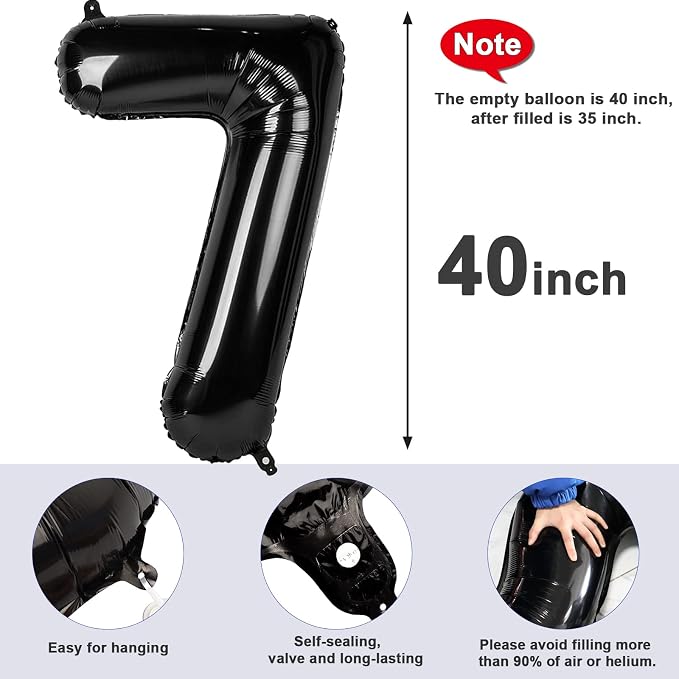 7 Balloon Numbers Birthday Decorations, 40In Black Balloons - Image 5