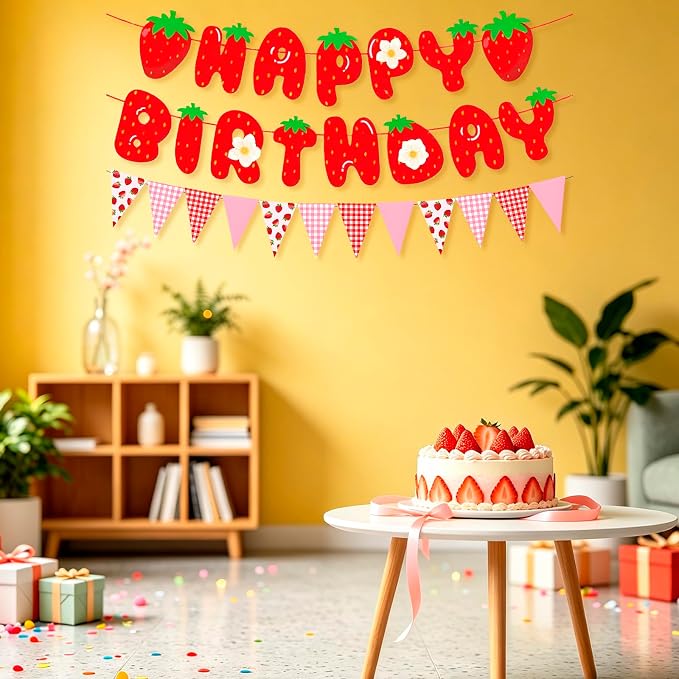 MEETINGU Strawberry Happy Birthday Banner - Image 3