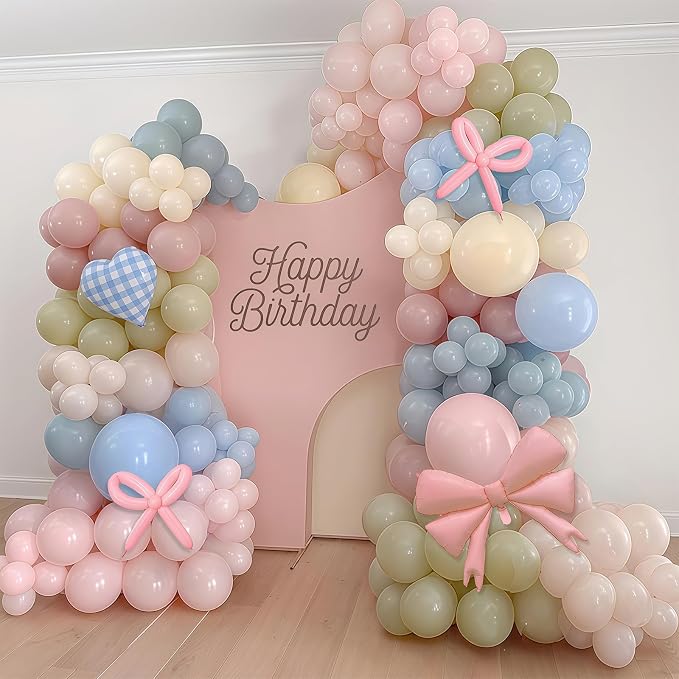 Goose Balloon Arch Kit Pastel Pink Blue Sage Green Balloons Garland Bow Gingham - Image 2