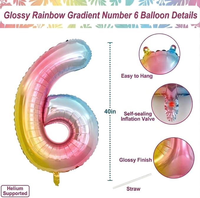 Rainbow Ombre Number 6 Balloon 40 Inch Pastel Foil Decor - Image 4