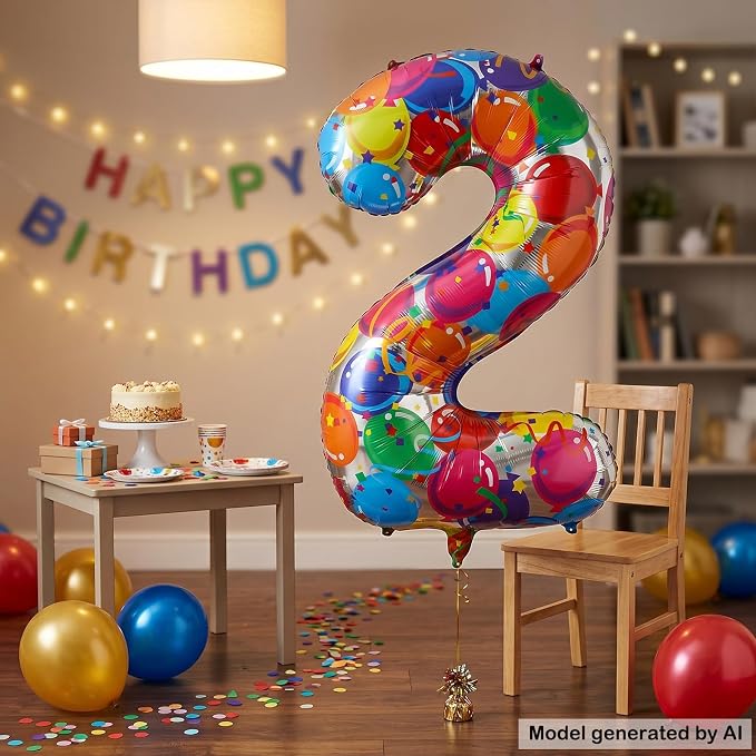 40 Inch Number 2 Balloon, Large Foil Mylar Number Balloon - Image 4