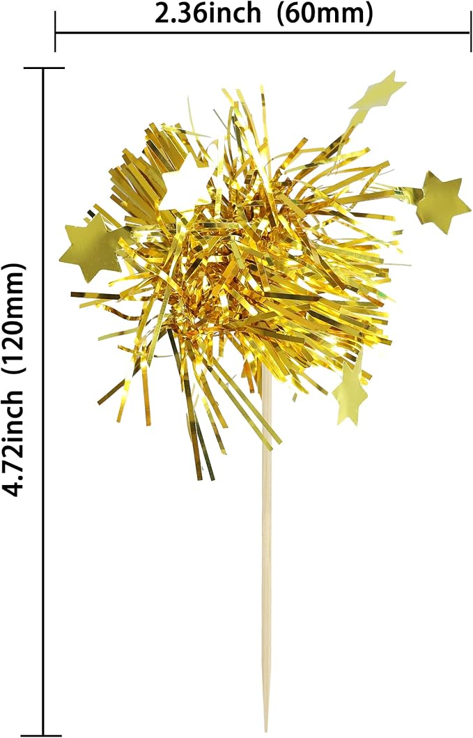 Gyufise 30Pcs Star Foil Firework Cupcake Toppers Sparkle Tinsel Cake Toppers - Image 2