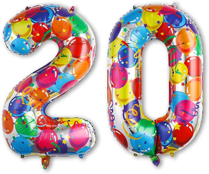 40 Inch Rainbow Balloon Number 20 Balloons, Huge 20th Birthday Decor | Large by Unknown