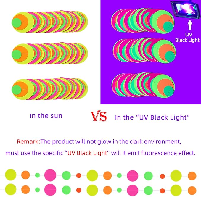110feet UV Round Dot Paper Neon Garland Streamers Black Light Neon Decorations - Image 3