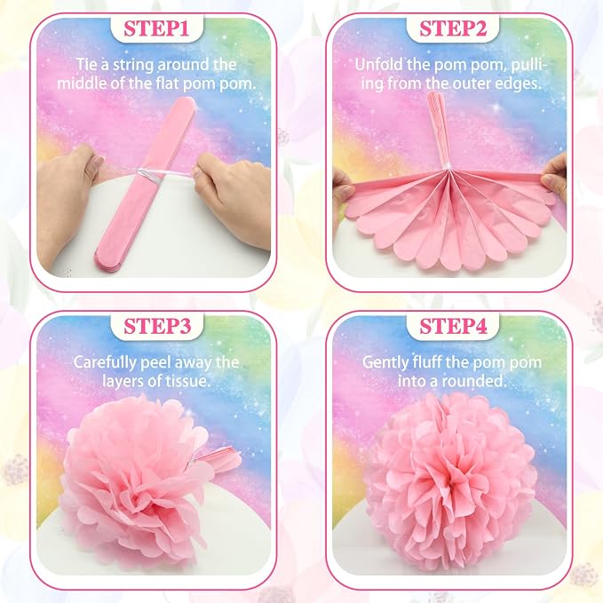 Macaron Colored Tissue Paper Pom Poms, Pastel Paper Pom Poms Circle Garland - Image 2