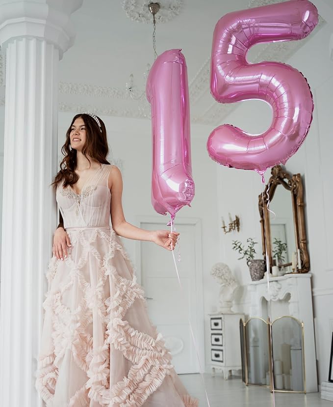 Pastel Pink 5 Balloons, 40 Inch Large Light Pink Foil Number Balloons 0-10 - Image 5