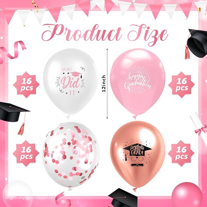 Kasyat 4 Set Pink and Rose Gold Graduation Balloons Stand High 53 Inch Class of - Image 2
