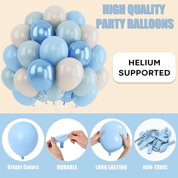 Blue White Sand Balloons Dusty Slate Fog Pastel Metallic Blue Beige Balloon - Image 7