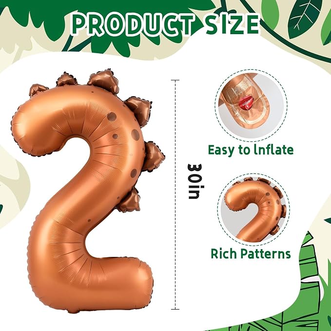 Dinosaur Number 2 Balloon, 30 Inch Birthday Party Decorations - Image 3