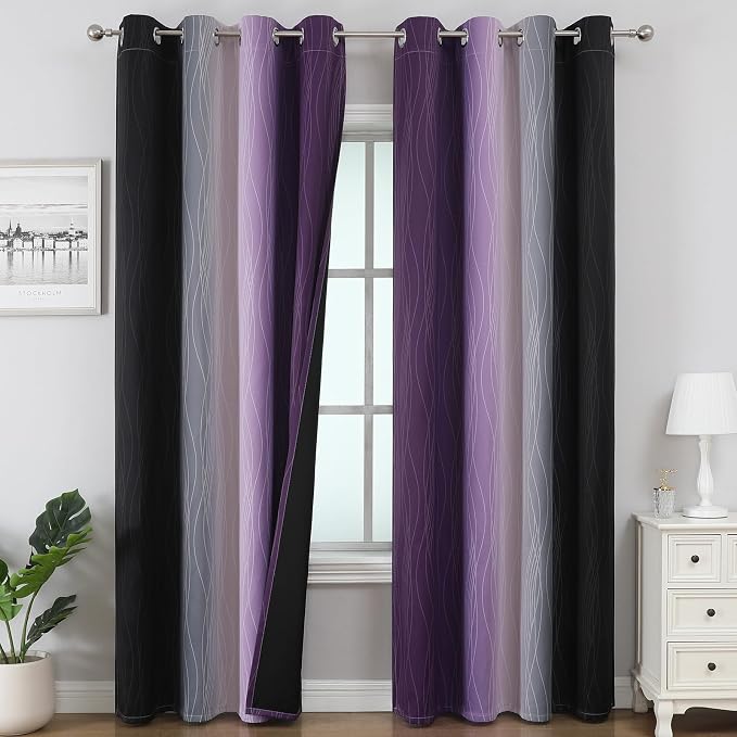 Black and Purple Ombre Blackout Curtains by ESTELARTEXTILER