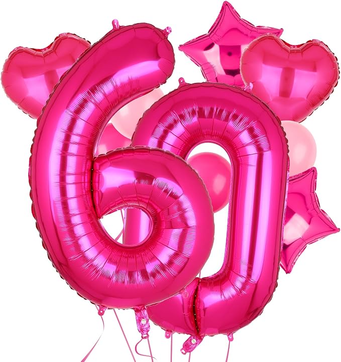 40 Inch Number Balloon Hot Pink 60 Set Pink Theme 60th Birthday Decor 10Pcs | by GGDE