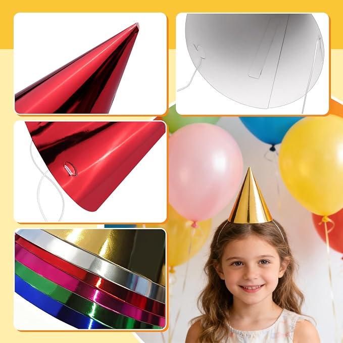 WEOXPR Pre-Assembled Metallic Party Hats Bulk Colorful Cone Hat - Image 7