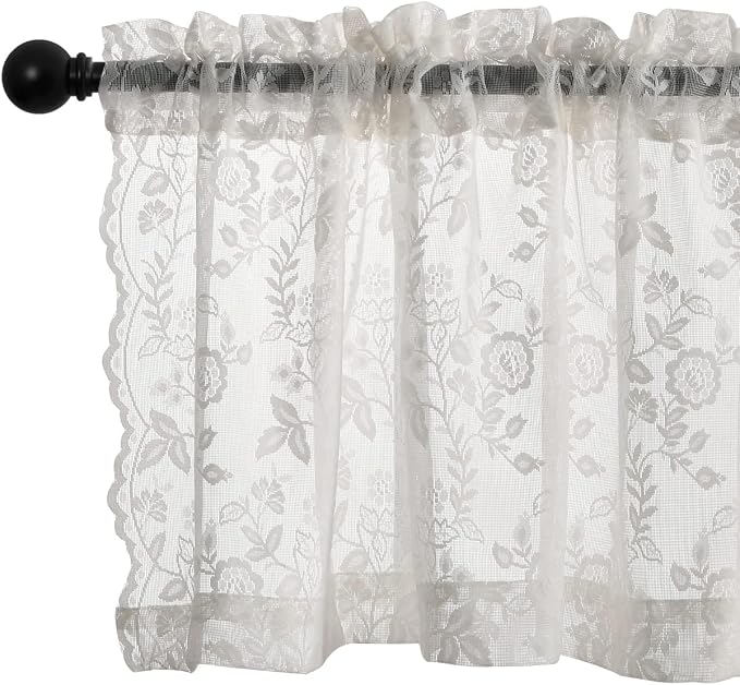 FINECITY Vintage Lace Valance for Windows, Country Rustic Floral Embroidered by FINECITY