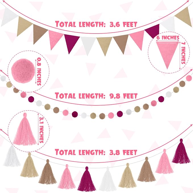 Irenare 9.8 ft Pom Pom Garland for Classroom Felt Rainbow Garland Back to - Image 2