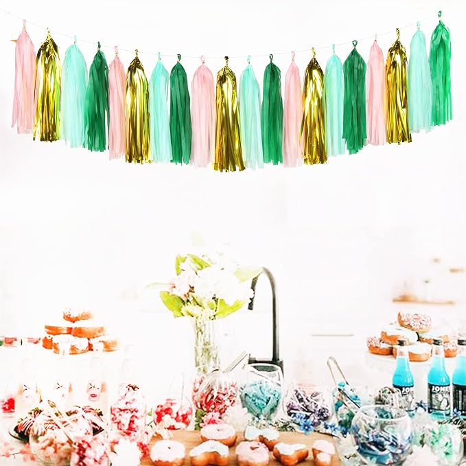 Sage-Green Pink-Gold Party-Decorations Tassel Garland - Image 4