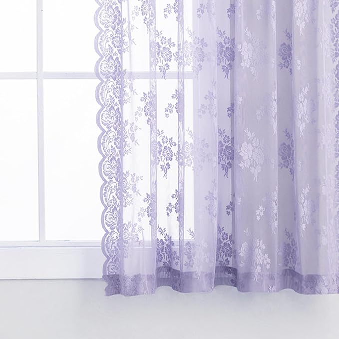 Light Purple Sheer Curtains for Small Windows W42 x L36 Inch, 2 Panels | Rod - Image 8