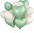 Sage Green White Heart Balloons, 18inch Olive Green Cream White Heart Shape by BIAPIAN