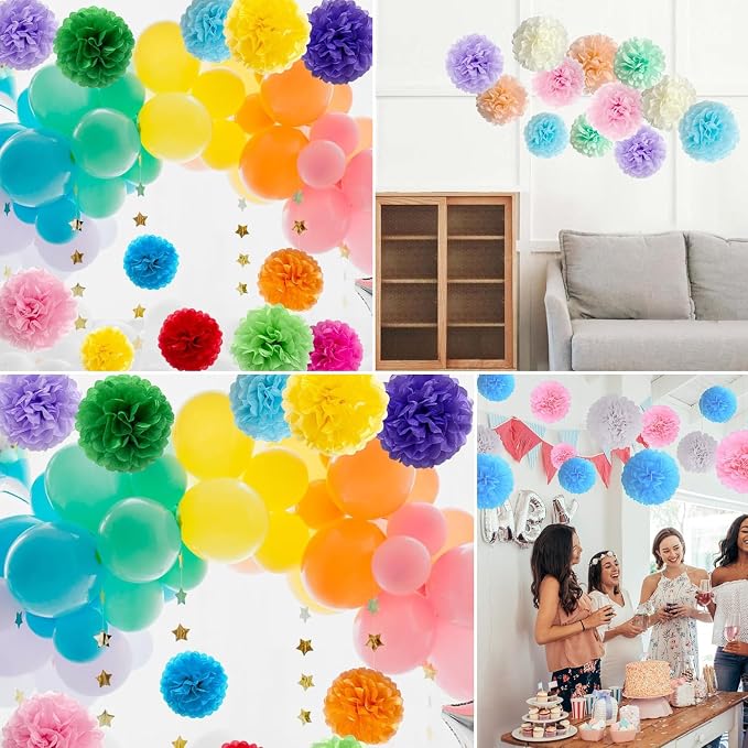 Qimoo 20pcs Sapphire Blue Paper Pom Poms Decorations, DIY Decorative Tissue - Image 5