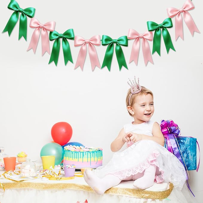 2 Strings of 16PCS Pink&Green Bow Garlands Banner Wicked Party Decoration - Image 4
