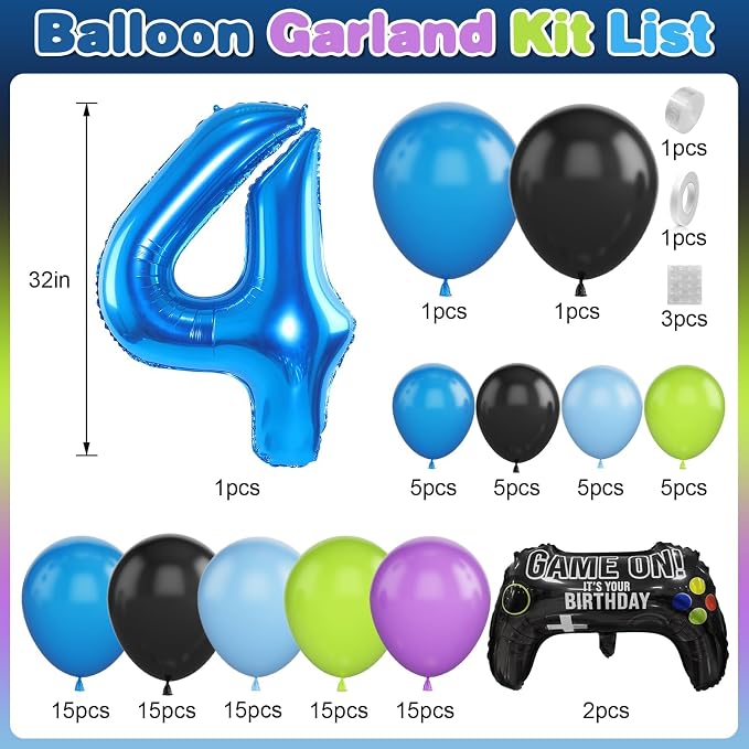 4th Birthday Video Game Balloons Arch, 4th Game Party Balloons Garland Kit 4th - Image 2