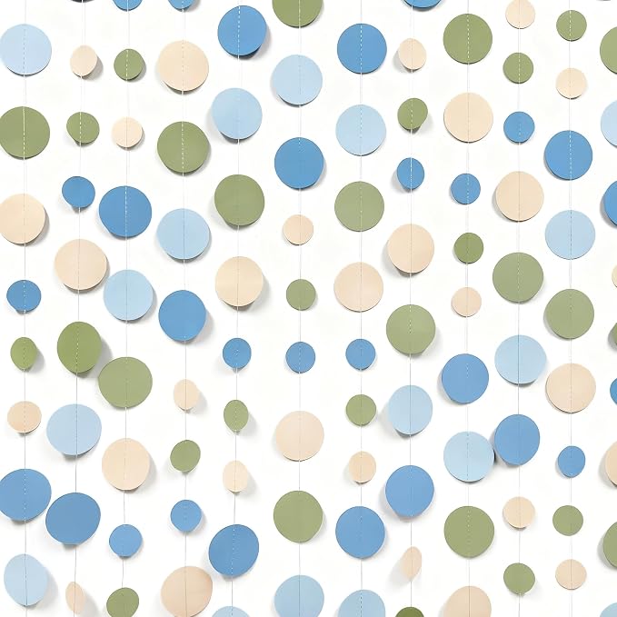 Dusty Blue and Sage Green Beige Polka Dot Garland Olive Green Dusty Blue Cream - Image 4