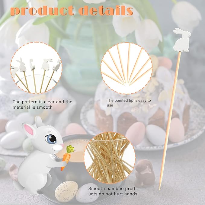Easter Rabbit Cocktail Picks Fruit Dessert Sticks Sandwich Food Toothpicks - Image 3