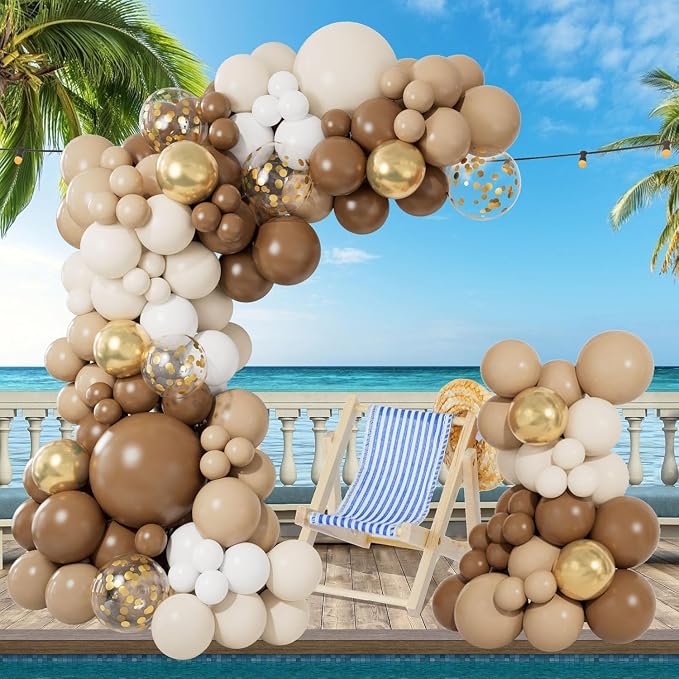 CboDeco Brown Balloon Garland Arch Kit 141PCS Brown Boho Neutral White Gold - Image 5