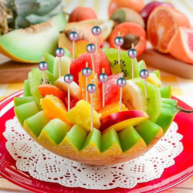 ALINK 100-Pack Cocktail Picks for Appetizers, Rainbow Pearl Wooden Toothpicks - Image 5