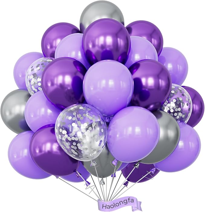 Purple and Silver Balloons, Birthday Party Decor | Pastel Purple Confetti by Haolongfa