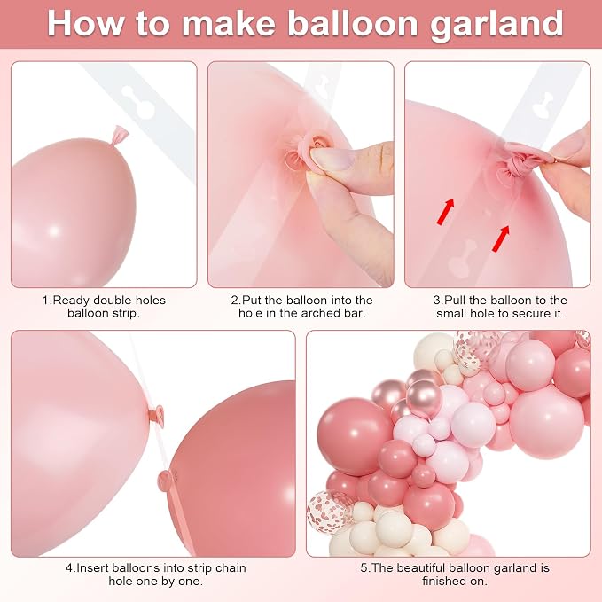 Amandir 153pcs Dusty Pink Balloon Garland Arch Kit Different Sizes | 18 12 10 5 - Image 4