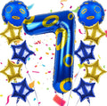 40 Inch Blue and Golden Ring Themed Number Balloon, Number Block Foil Number 7 by AXBMM