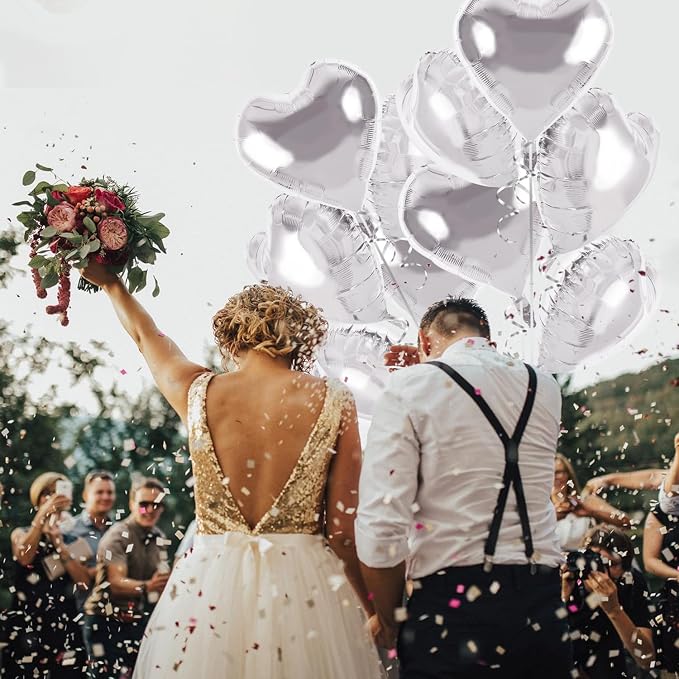 TONIFUL 30 Pcs Silver Heart Balloons 18 Inch Heart Shape Foil Mylar Balloon | - Image 4
