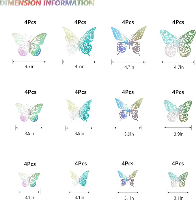SAOROPEB 3D Butterfly Wall Decor 48 Pcs Laser Butterfly Birthday Decoration | 4 - Image 6