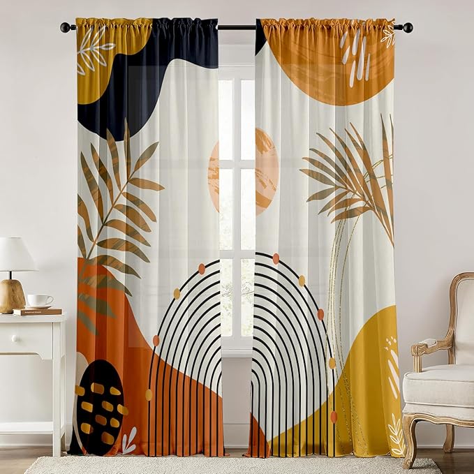 Colorful Boho Curtains Mid Century Modern Semi Sheer Curtains 52X96 Inch by GOLDLAWN