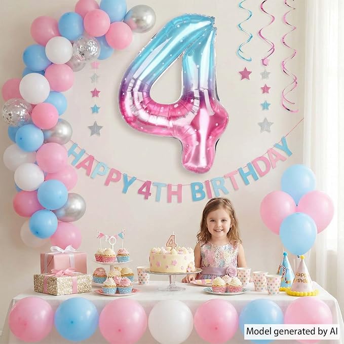 40 Inch Pink Blue Number 4 Balloon, Large Gradient Pink Blue Mylar Foil Number - Image 7
