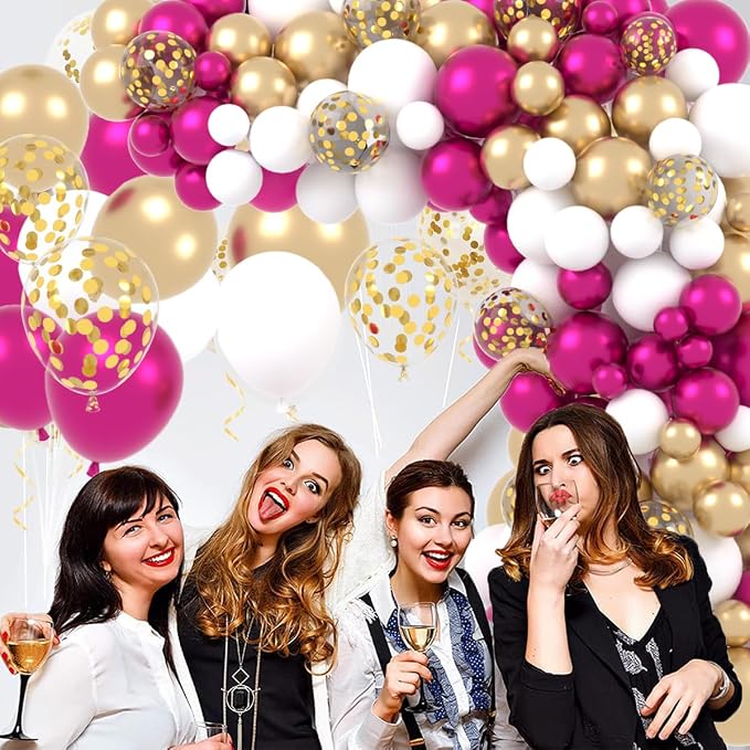 Magenta Hot Pink Gold Balloons Garland Arch - Image 5