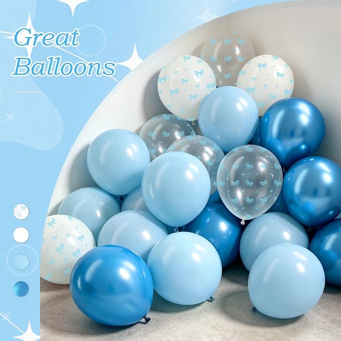 60pcs Blue Bow Balloons 12inch, Metallic Blue White Clear Bow Balloons - Image 4
