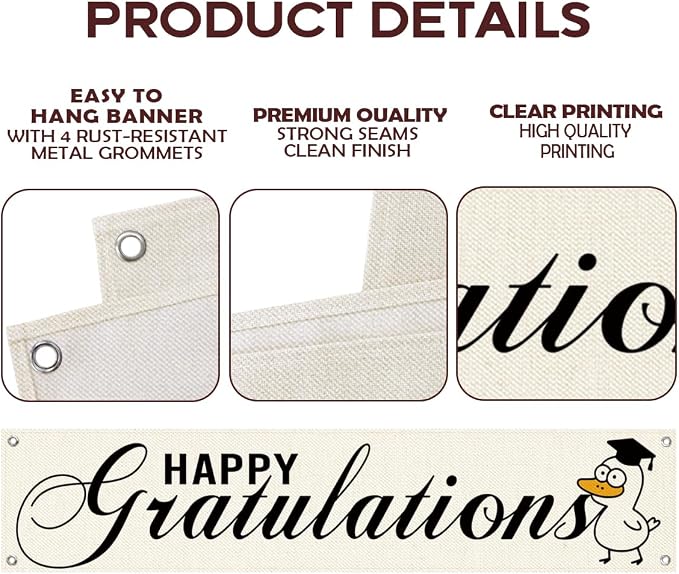 Happy Graduation Banner Decor, Cute Duck Hanging Sign - Image 3