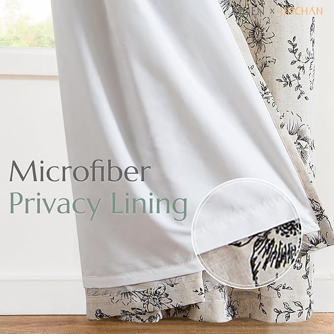 jinchan Floral Linen Curtains Lined 108 Inch Farmhouse Back Tab 2 Panels | - Image 5