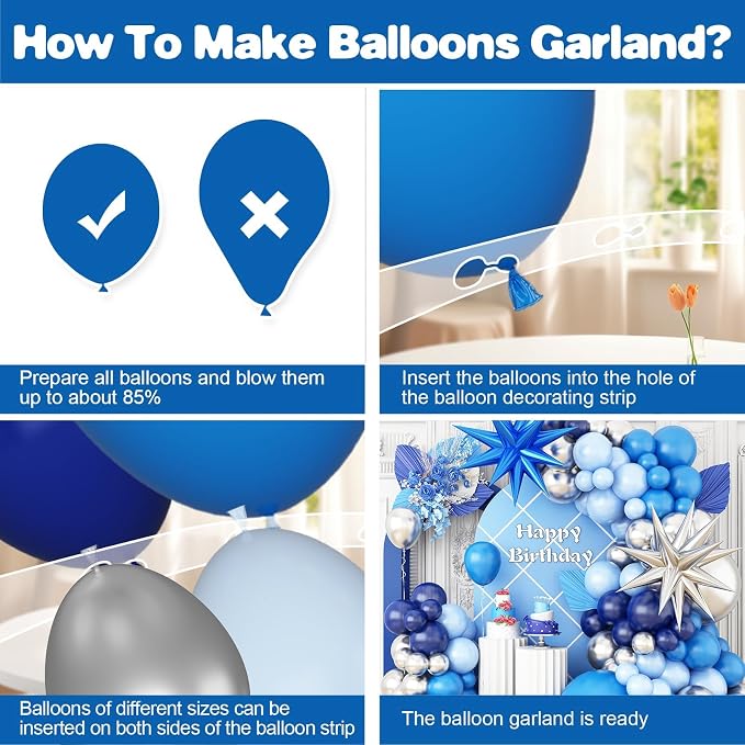 Blue Silver Balloon Arch Garland Kit, Baby Shower, Graduation, Anniversary - Image 3