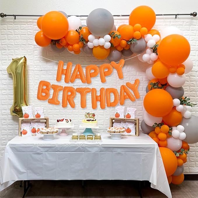 TONIFUL 16 Inch Bright Orange Happy Birthday Balloons Banner Decorations | - Image 5