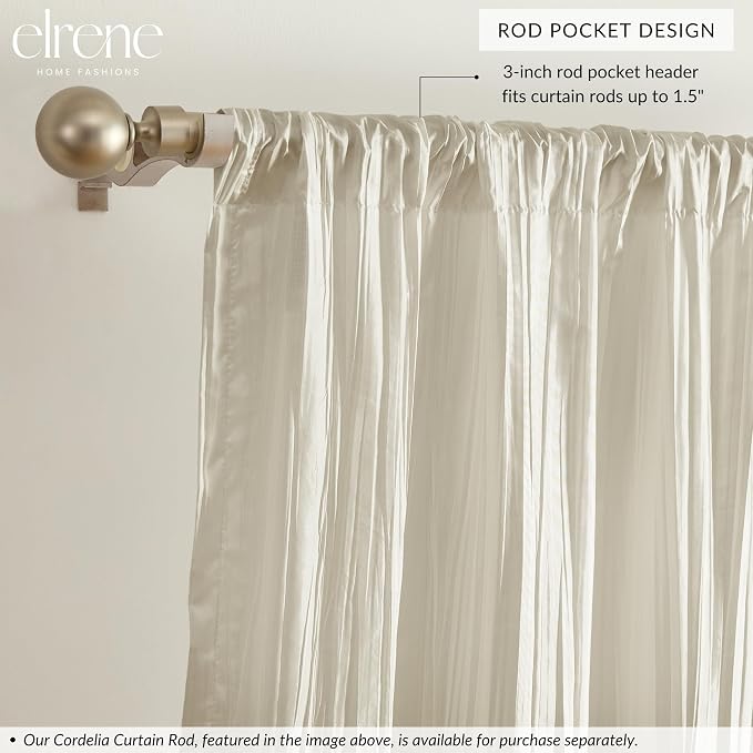 Athena Faux Silk Window Curtain and Scarf Set, Ivory - Image 3