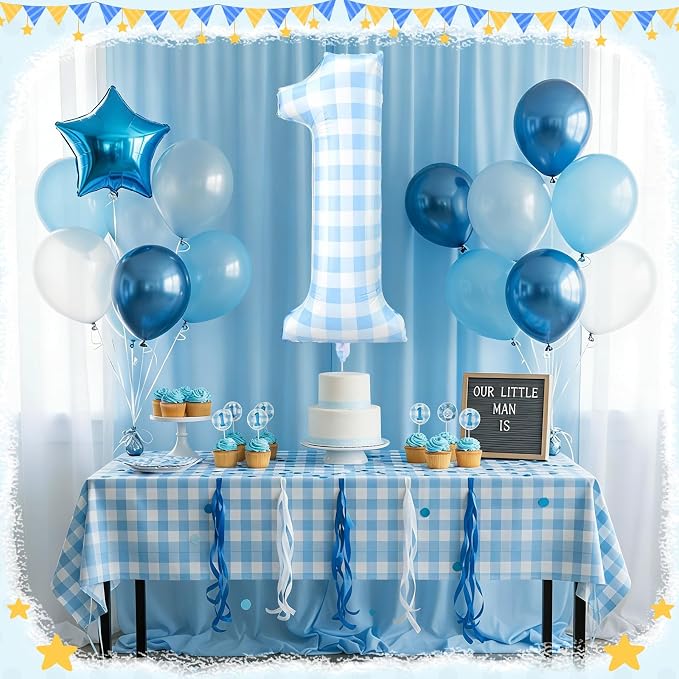 Jenaai 40 Inch Gingham 1st Balloon Large Number 1 Plaid Balloons - Image 6