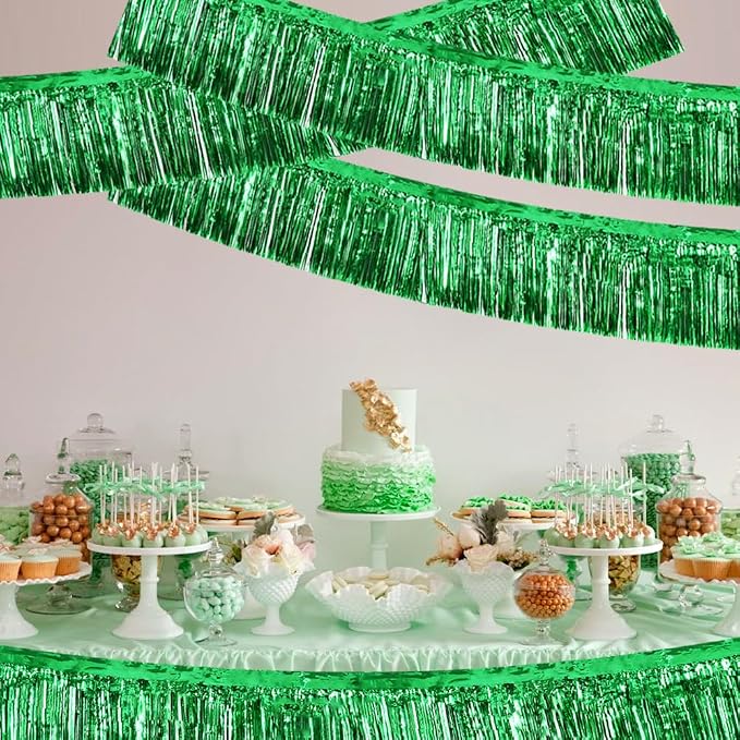 BEISHIDA Green Fringe Garland Banner 3Pack 30ft Wall Tinsel Foil Streamers | - Image 4